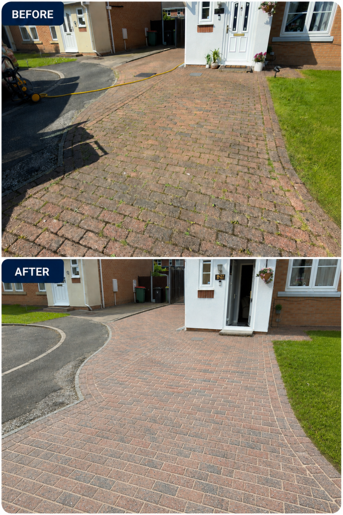 Before and after example of professional driveway cleaning