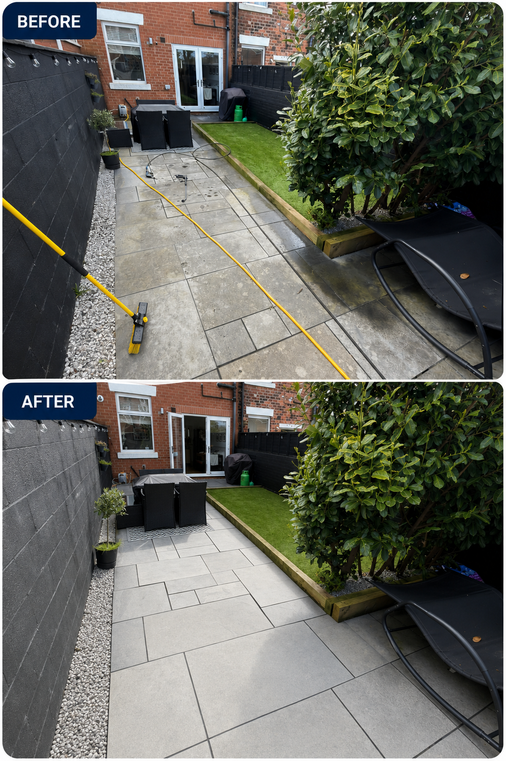 Before and after example of professional patio cleaning