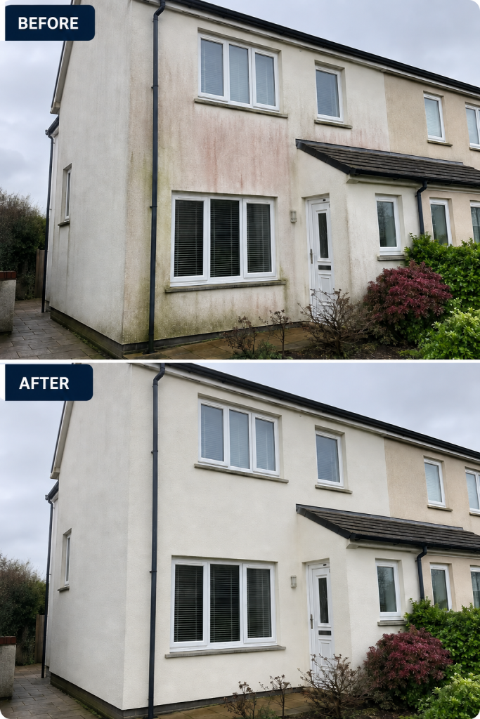 Illustrative before and after comparison of professional render cleaning